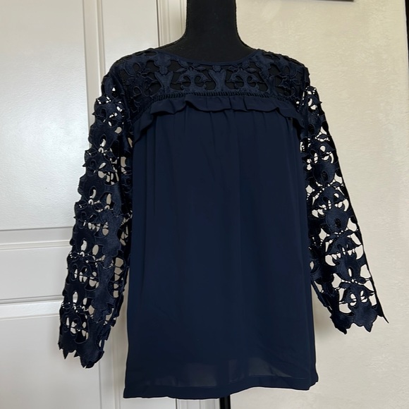 Ann Taylor Loft lace embellished chiffon top - Picture 2 of 3